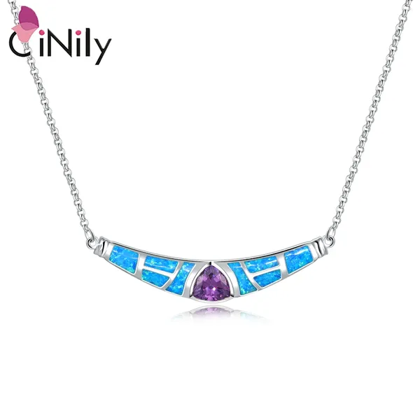 Ketten Cinily Blue Fire Opal Halskette für Frauen 925 Sterling Silber Vintage Juwely mit lila Zirkon Anhänger Set Ketten Halsketten