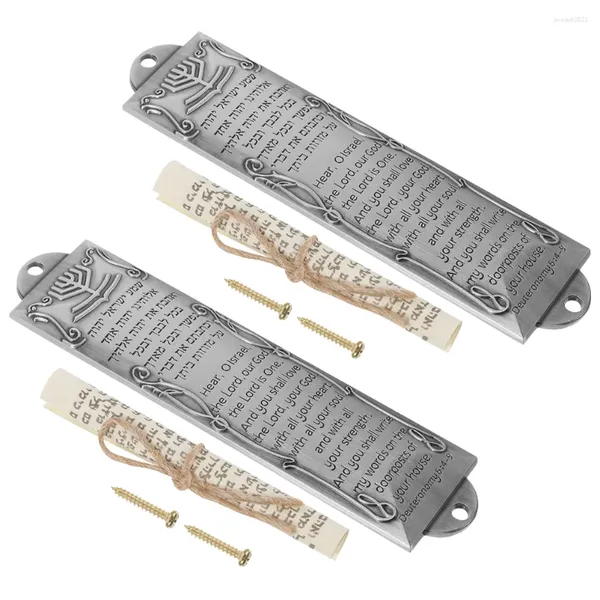 Set di tende 2 MEZUZAH METAL Blessing Case Scrotola inglese Scrittura Ebraica Gifts ebraica Hannukah Mezzuzahs