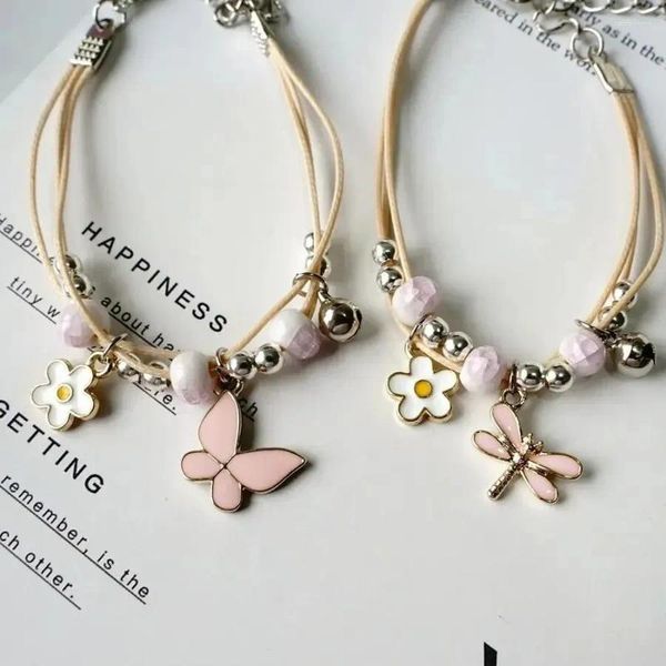 Link braccialetti a triplo strati corda fiore farfalla draccialetto bracciale ragazza simpatica perle di plastica ccb metallo epossidico rosa