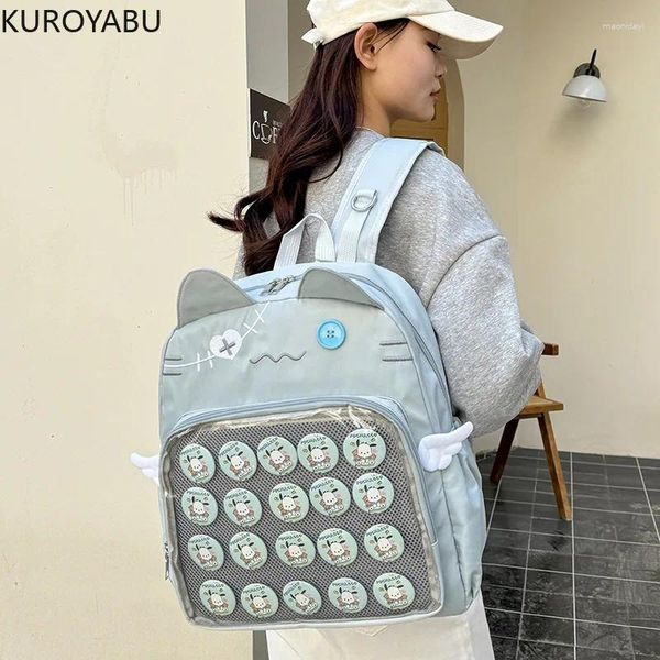 Bolsas escolares Moda japonesa Mulheres Y2K 2024 Backpack transparente grande capacitação de embalagens para estudantes universitários