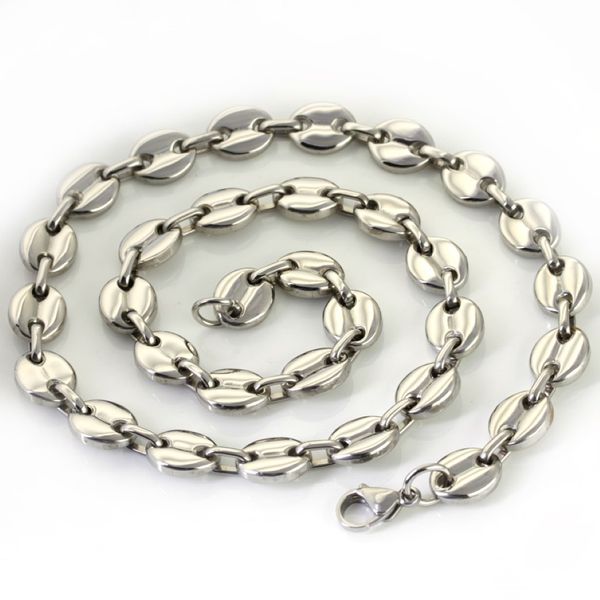kostenloses Schiff 18 ''-32 '' Wählen Sie die Lenght Edelstahl Silber Kaffeebohnen Halskette 9mm breit glänzend für Frauen m 310c