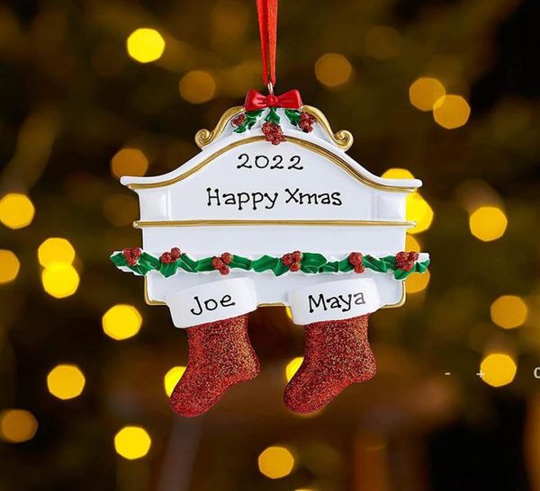 Resina meias personalizadas Família de 2 3 4 5 6 7 8 Decorações criativas de ornamento de árvore de Natal Pingentes FWE100613371528