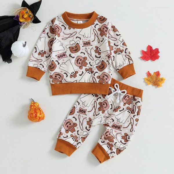 Kleidungssets Fokusnorm 0-3y Halloween Kleinkind Mädchen Jungen Kleidung Langarm Geisterkürbis-Print Sweatshirt Drawesshosen