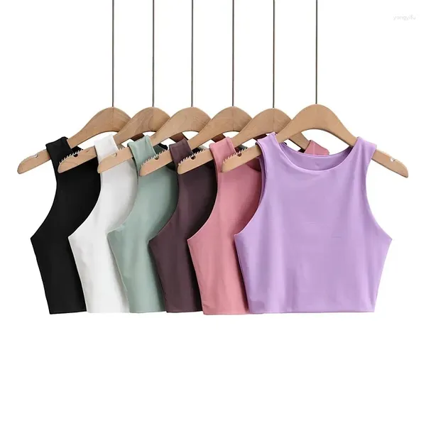 Tanques femininos Moda de verão Mulheres Sexy Tops Slim Tops O-Gobes Sem mangas Nylon Ladies de boa qualidade Tank 6 cores