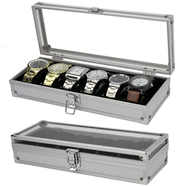 Promoção Vansiho Múltiplas grades Caixa de armazenamento da caixa de relógios de alumínio de alumínio 6/10/12/24 Slots Wristwatch Organizer Box para homens 240416