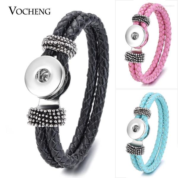 Charm Bracelets 10pcs/Los Großhandel VOCHENG Ginger Snap Knopf Armband 18mm 14 Farben Doppel geflochtene Lederschmuck VB-013 10