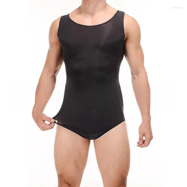 Canotte da uomo biancheria intima seta ghiacciata monometta di nuoto sexy sexy swimming danza da palestra larga spalla