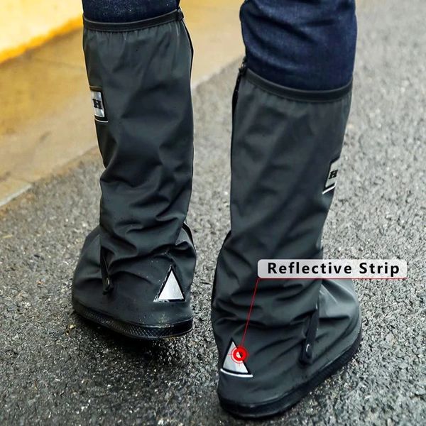 Обувь для дождевых ботинок Черная водонепроницаемая с отражателем высокого топа прозрачные туфли для туфли для мотоциклетных велосипедов Мужчины женщины Y240419