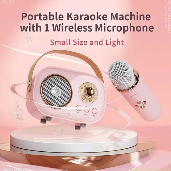 Tragbare Lautsprecher Mini Tragbarer Karaoke Bluetooth -Lautsprecher mit drahtlosen Mikrofon -High -Fidelity -Bass -Lautsprechern, die TF -Karte Home KTV Outdoor J240505 unterstützen