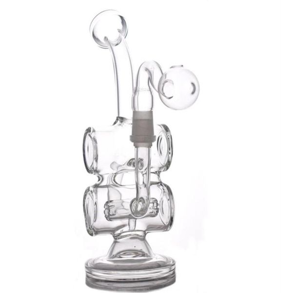 8 polegadas Mini Dab Rigs Rigas de óleo de vidro Reciclador Bongo Double Barrel Percolator Tubos de água fumando com o queimador de óleo de vidro de 14 mm PI5051560