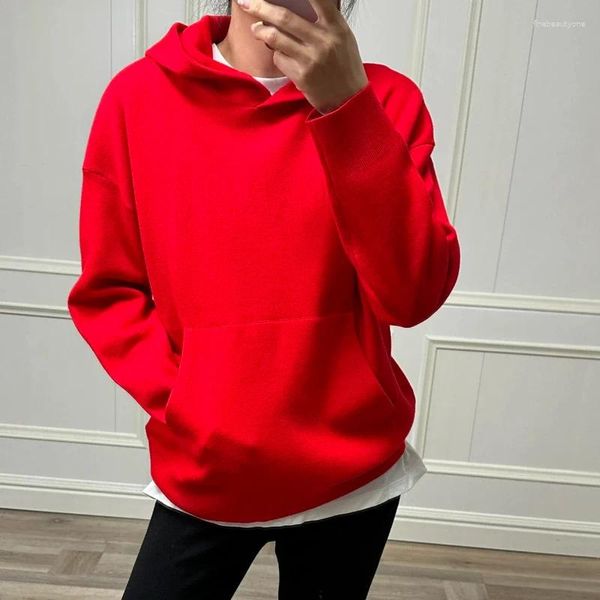 Kadın Hoodies yün logo baskı kapüşonlu kazak gevşek kadın sweatshirt kahverengi kırmızı 2 renk 2024