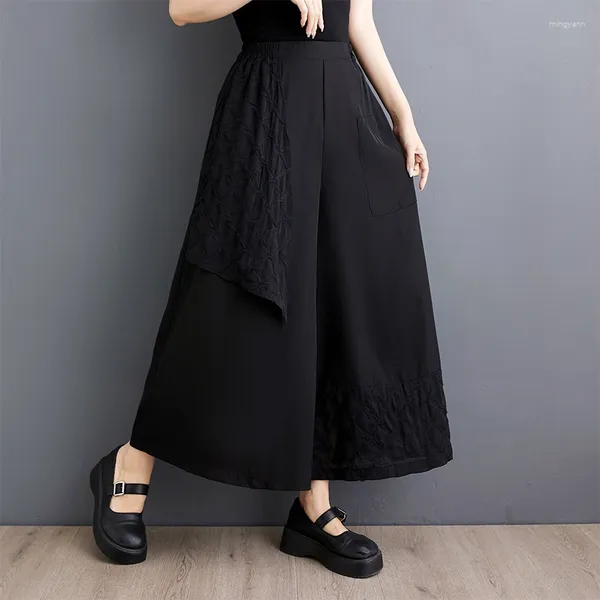 Frauenhose Japanische Yamamoto -Patchwork High Taille Dunkelschwarze Lose Frühlingsbreite Bein Street Mode Frauen lässig