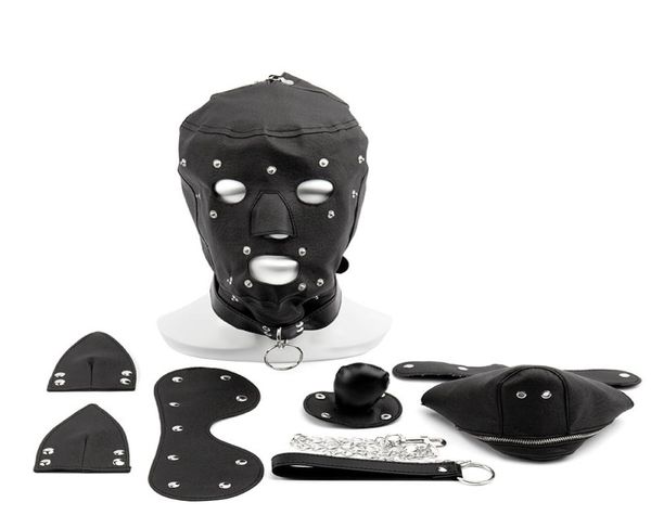 Fetish Pu Leather Dog Mask Head Harness Sex Slave Collar Leash Mouth Gag Bondage capuz Blindfold Games Adult Toys para casais 03162006