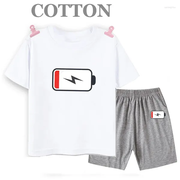 Kleidungssets Sommer Full/High/Low Energy Battery Battery T-Shirt Shorts 2-teiliges Set für Kinder und Jungen lässige Runde Hals Top 2024 Spaß