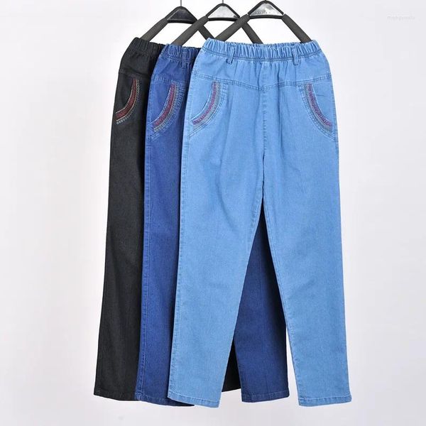 Jeans feminino Mãe de meia-idade primavera Summer Summer Vintage Canda alta calça folgada calça calça casual calça de jeans cortada