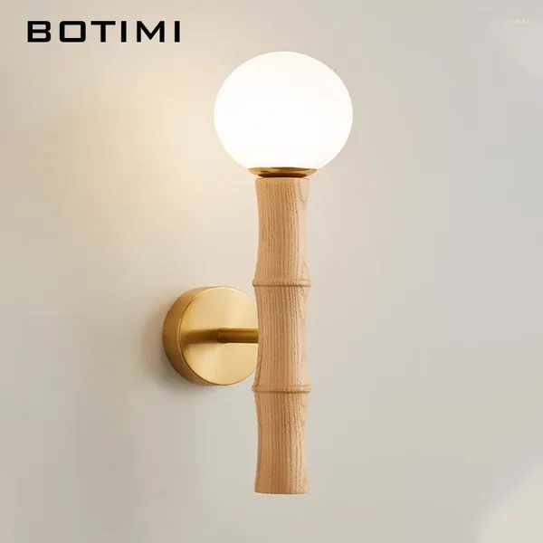 Wandlampe Botimi Goldener Basis Massivholz modernes Glas Nachtleuchte Nordische Heimatkern -Runde Seuchtigkeit (Glühbirne kostenlos