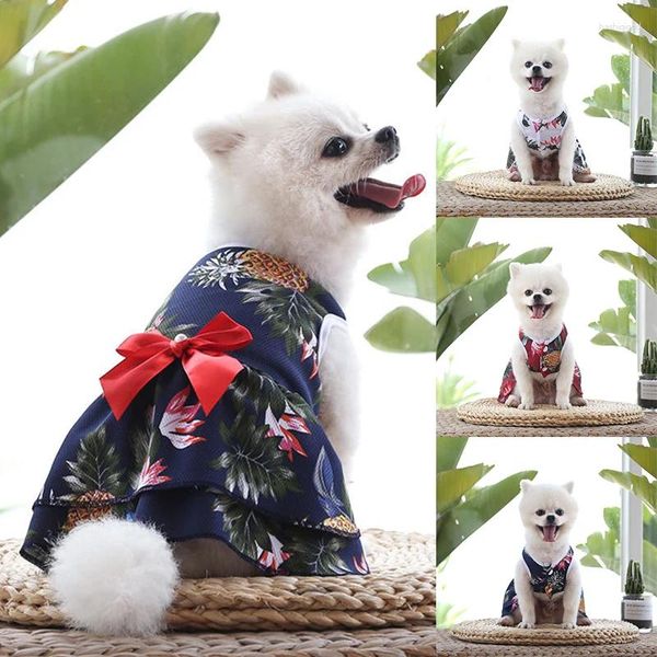 Vestido de vestuário de cachorro abacaxi havaiano saia de estimação de animais de estimação respirável confortável vestido de cachorro laço de pele macia para roupas de pele, suprimentos