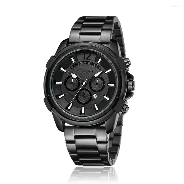 Relógios de pulso soltem um grande estojo legal relógio homens Cagarny Sport Sport Quartz Relógio Mens relógios luxuosos de aço preto à prova d'água HOMBRE