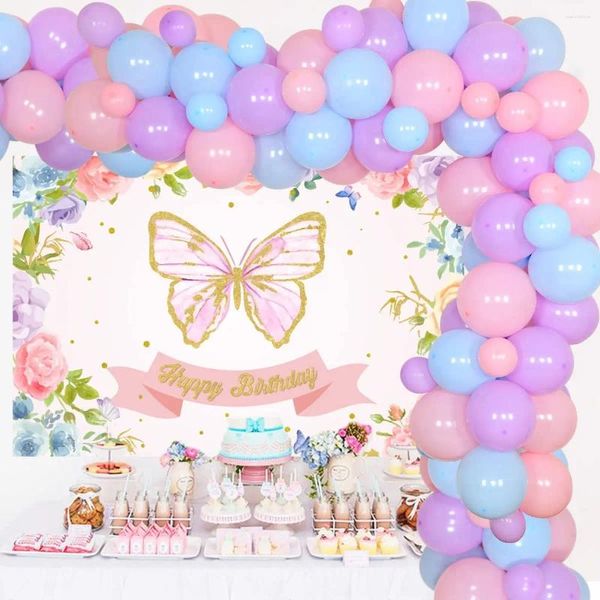 Party Dekoration Schmetterlings Geburtstagsdekor Ballon Garland Kit Hintergrund 3D -Aufkleber für Mädchen Spring Fairy Garden Themed Supplies