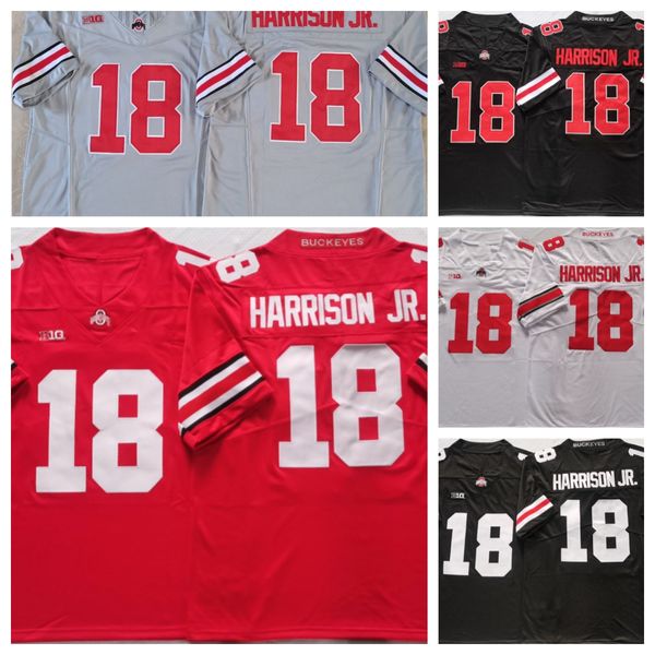 2023 Custom NCAA Ohio State Buckeyes Grey Football Jersey #18 Gray Red and Black, Custom Nome Message US XD