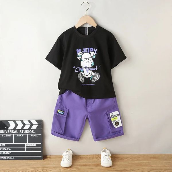 Sommer Kinder Jungen Kleidung Set Kid Girl Brief Cartoon Bear T -Shirts und Shorts Suiy Teenage Short Sleeve obere untere Outfits 240428