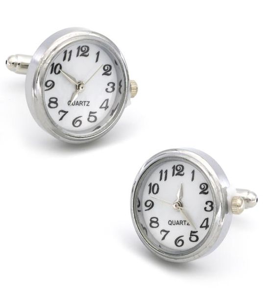 MEN039S Funktionelle Manschettenknöpfe Qualität Messingmaterial Silber Farbe Real Watch mit Batteriemanschette Links Ganz Einzelhandel4696738