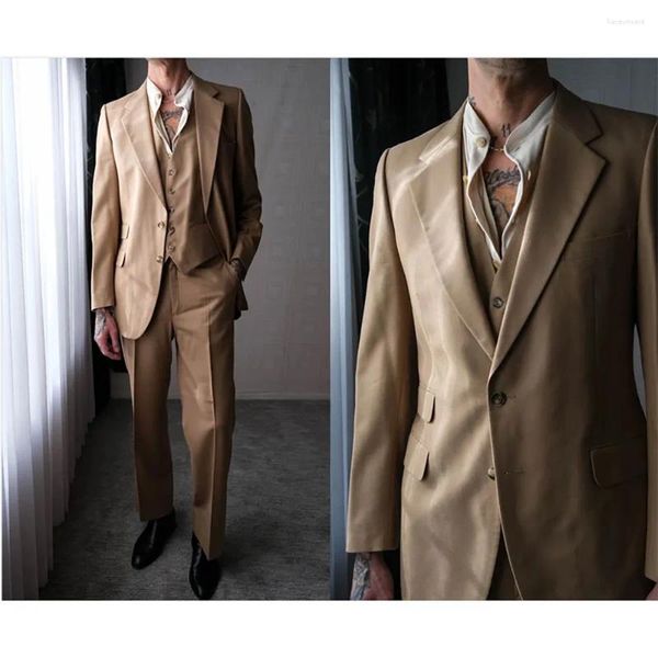 Abiti da uomo stevditg khaki set completo per outfit per ufficio per uffici a petto singolo tacca slim wedding da 3 pezzi pantaloni