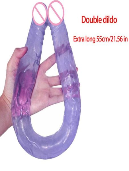 Double Head Dildo Flexible Long Dual Ended Penis -Gelee -Sexspielzeug für Lesbenmasturbator Anal Dildos 2012093039846