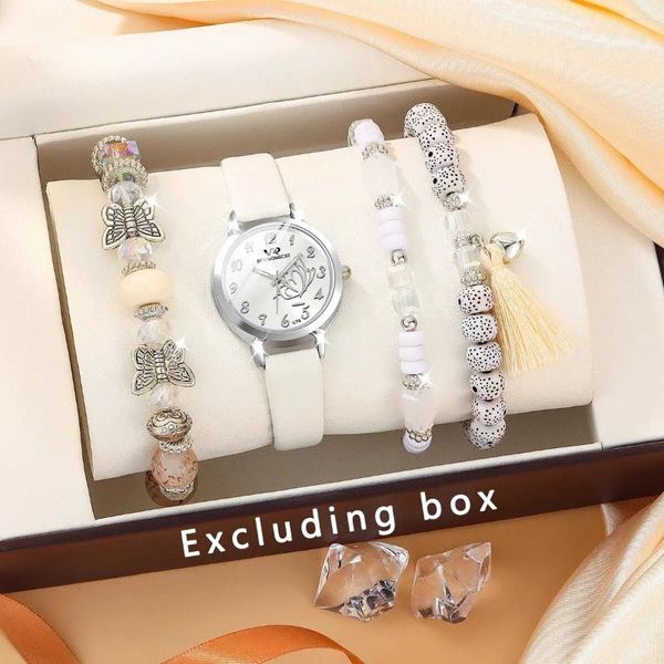 Armbanduhr 5pcs Frauenmodentrend Diamant Digital Lederband Quarz Watch Full Luxury Designer Liebe Halskette Ohrringe Set Set
