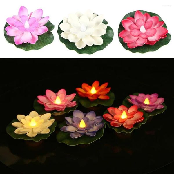 Flores decorativas 6pcs impermeabilizados flutuantes lótus noturno jardim leve de 10 cm de flor Led Flower desejando lâmpada de rio