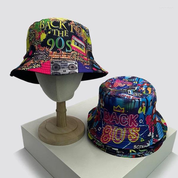 Berretti unisex disco retrò cappelli da secchio per secchio Sun Shade Hip Hop Versatile Street Fashion a doppio lato indossabile Travel outdoor casual