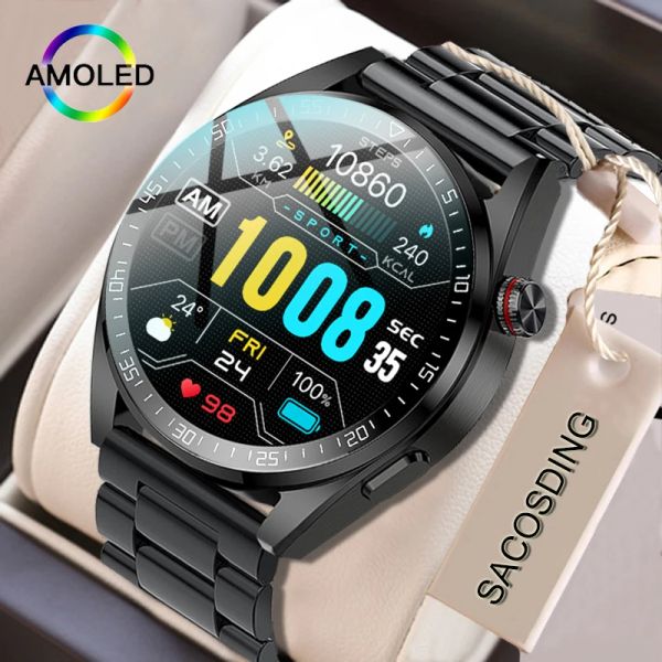 Watches 2022 Yeni Bluetooth Çağrı Saati 454*454 AMOLED 1.39 inç ekran Akıllı İzleme Her Zaman Time 8GB Yerel Müzik Akıllı Saat Men