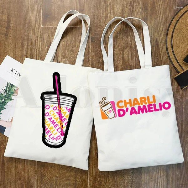 Einkaufstaschen Charli Damelio Ice Coffee Spatter Graphic Girls Mode Casual Pacakge Handsack Hipster Cartoon Druck