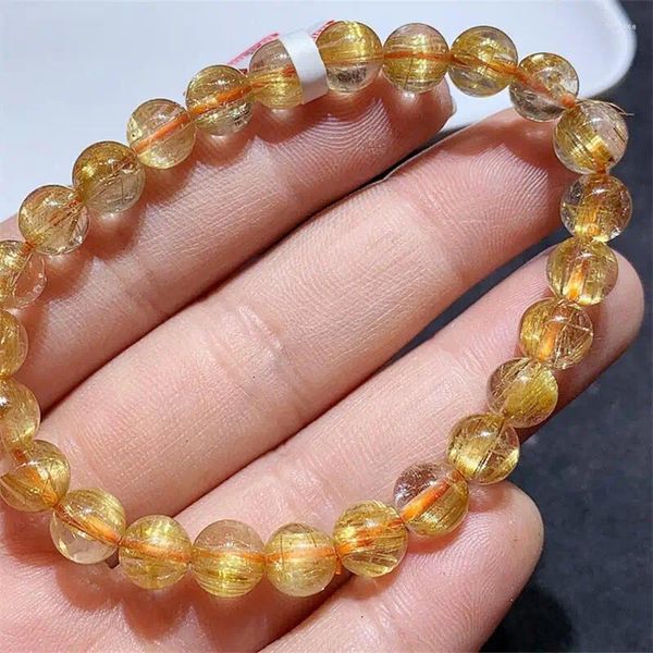 Pulseiras de link 7mm 7mm de bracelete dourado de quartzo rutilado Reiki Reiki Cura de joias de moda de moda presente para mulheres 1pcs