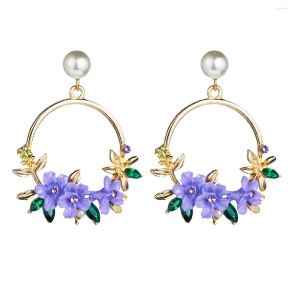 Dangle Ohrringe Mode Purple Blumenmädchen Ethnisches elegantes Statement Sommer Koreanisch süße rote Drop -Ohrring für Frauen Großhandel