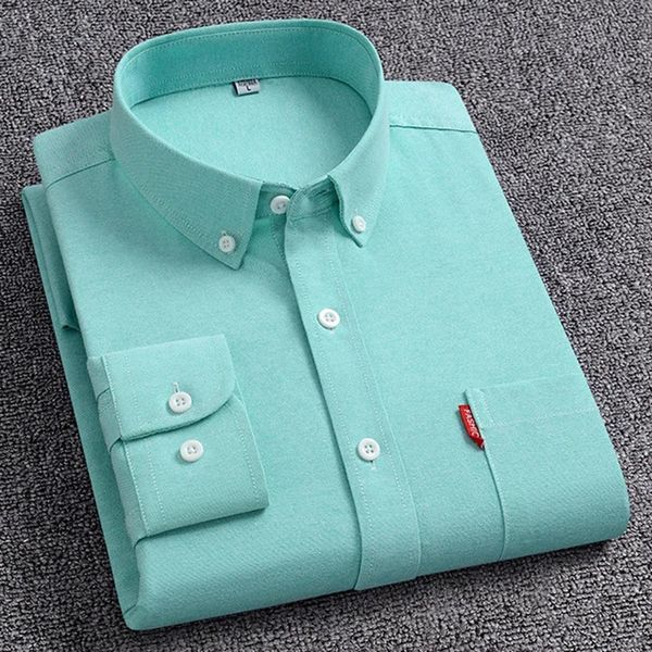 Camicie da uomo a maniche lunghe di oxford 100 Cotone Solid Color DOUNT Down Collar Fit Regular Daily Man Absteming Facile per Man 240418
