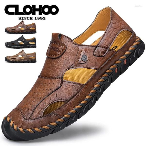 Sandálias Clohoo Sapatos de couro masculino Hole oco Hollow Bottom superfície casual