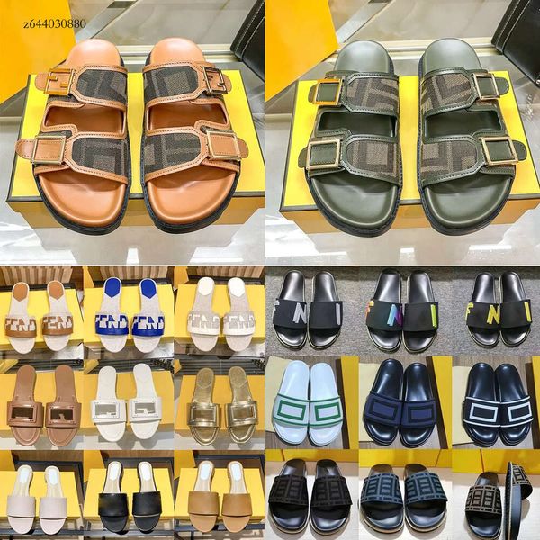 Fendily Sandals f sandaletler kaydırıcılar moda sandalet plaj lüks marka terlik bayanlar flip flops klasik mokasenler kahverengi siyah beyaz slaytlar chaussures ayakkabı 530