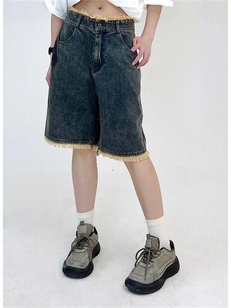 Calças femininas Design esfarrapado Design de jeans Summer American UnseSex estilo Jeans larga da perna larga Jeans Alta cintura Capris