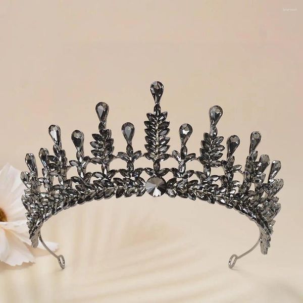 Haarclips Barock Vintage Schwarzer Kristallbrauttiar Witch Crowns Frauen Strassstein Kostüm Prom Festzug Diadem Hochzeitszubehör