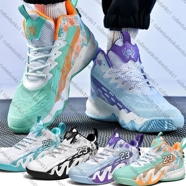 23 Sapatos de basquete Designer de designer de malha respirável tênis estudante de altos botas de combate de tamva mandarim pato dual color esportes sapatos esportivos ao ar livre 35-45