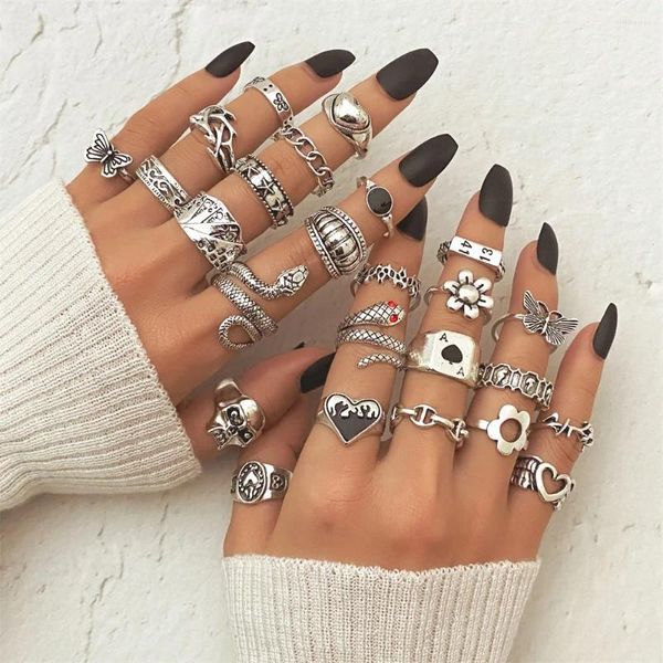 Rings de cluster Pung punk antigo anel de metal colorido para mulheres moda geometria de hip hop masculino de jóias de jóias masculinas