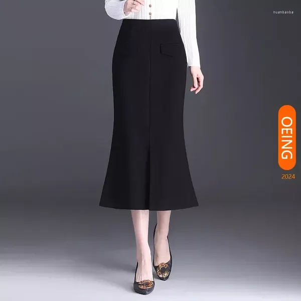 Skirts Women Chic Slim Fide Coffee Black BodyCon Cotail Gonna 2024 Spring Autumn Elegante vita alta in vita magro Long Office Lady2917