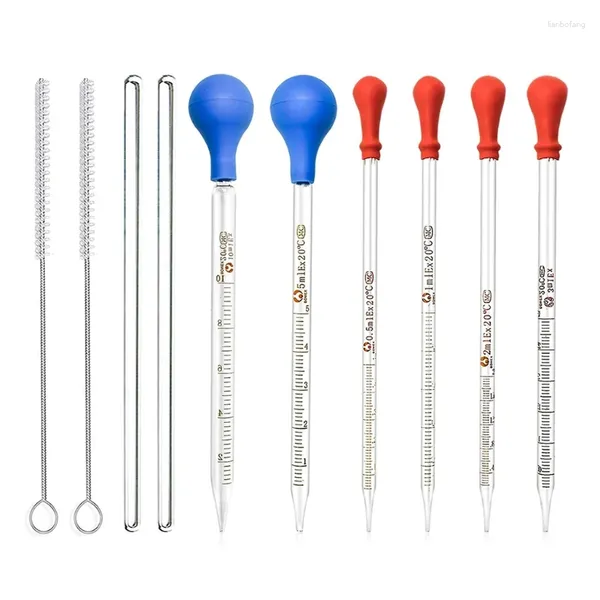 Pipette di vetro set pipetta con anipola graduata 0,5 ml 1 ml 2ml 3ml 5ml 10 ml con disiferti in gomma Pennello per la pulizia QXNF