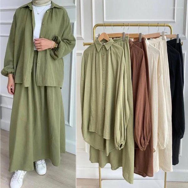 Roupas étnicas 2 peças de manga comprida Saias de camisa eid Mulheres muçulmanas sets elegantes abaya dubai peru