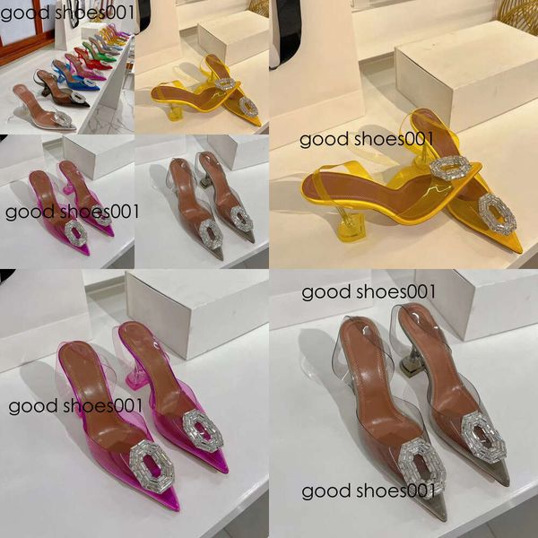 Marke mit hohen Heeled-Schuhen, Brand Sandalen echte Lederspitze exquisit einfach Barfuß tragen transparent obere künstliche Diamantdekoration 35-42 Original