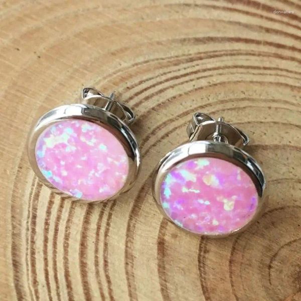 Brincos de garanhão Moda de 10 mm Opal rosa redondo para senhora