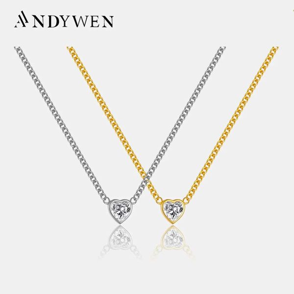 Подвесные ожерелья Andywen New 925 стерлингового серебряного серебряного серебра с толстой золотой цепочкой в форме кулон