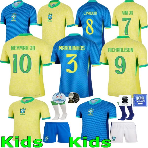 24/25 Brasilien Fußball -Trikot L.Paqueta Neymar Vini Jr.P.Coutinho Richarlison Fußballhemd G.Jesus T. Silva Bruno G. Pele Casemiro Männer Kinder Sets Anti-Pilling-Trikot