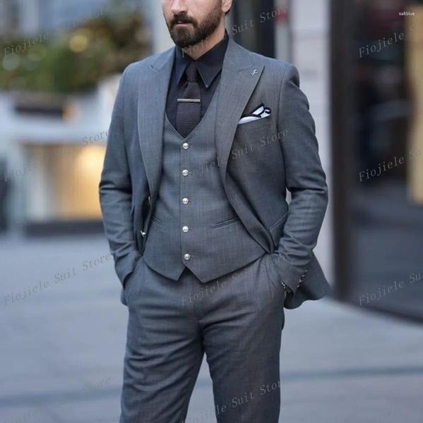 Ternos masculinos de estilo cinza homens negócios baile de formato formal ocasião noivo de terno de casamento de casamento smoking masculino smoking 3 peças cestas de colete blazer